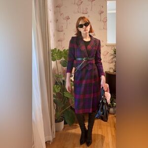 Vintage Christian Dior Two Piece Tweed Plaid Purple And Red Skirt Set Size 2/4